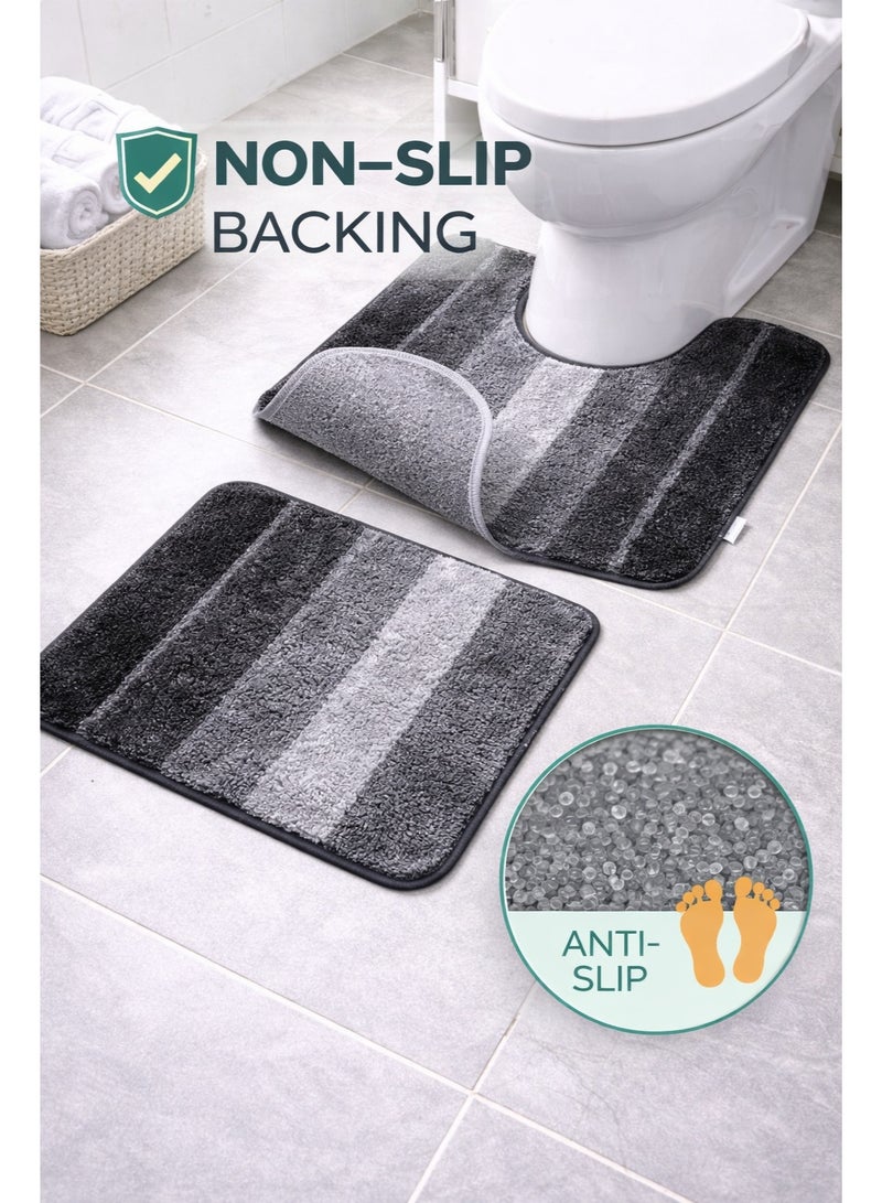 EBREEZZ 2-Piece Luxury Gradient Bathroom Mat Set – U-Shape Toilet Rug & Rectangular Floor Mat – Ultra Soft & Absorbent - Image 2